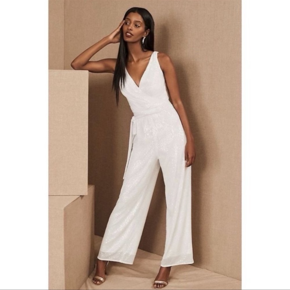 Sachin + Babi white sequin jumpsuit wedding BHLDN size 4